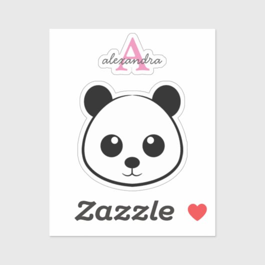 Het glimlachen van panda-gezicht Monogram Sticker (Vel)