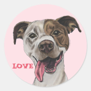 Het glimlachen van Pit Bull Terrier Dog Drawing LO Ronde Sticker
