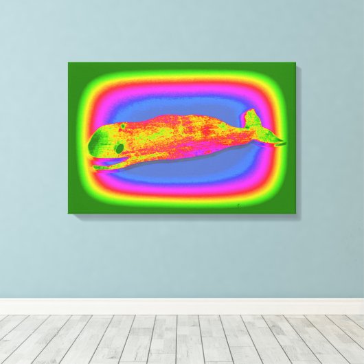 het glimlachen van psychedelisch walvisdoek canvas afdruk (Insitu (Houten vloer))