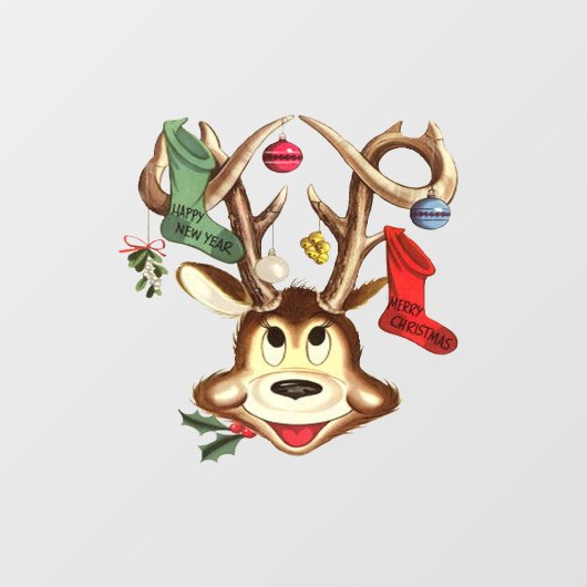 Het glimlachen van rendier, gedecormeerd met kerst raamsticker (Vel)