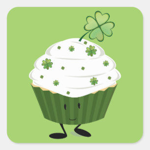Het glimlachen van St. Patrick's day cupcake Vierkante Sticker