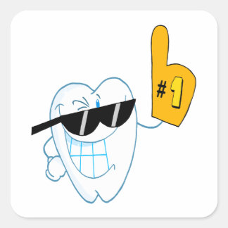 Het glimlachen van Tandcartoon Karakter Nummer één Vierkante Sticker