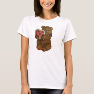 Het glimlachen van Teddy Bear Holding Stitched Hea T-shirt