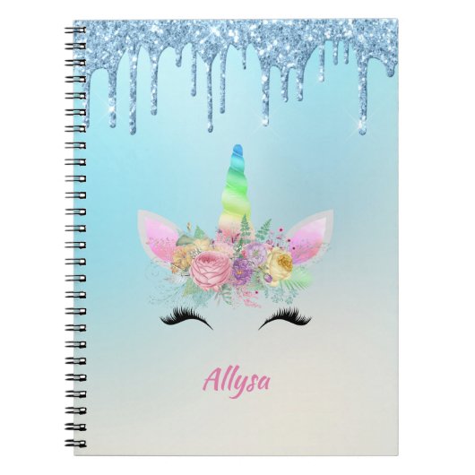 Het glimlachen van Unicorn Horn en Eyelashes met B Notitieboek (Voorkant)