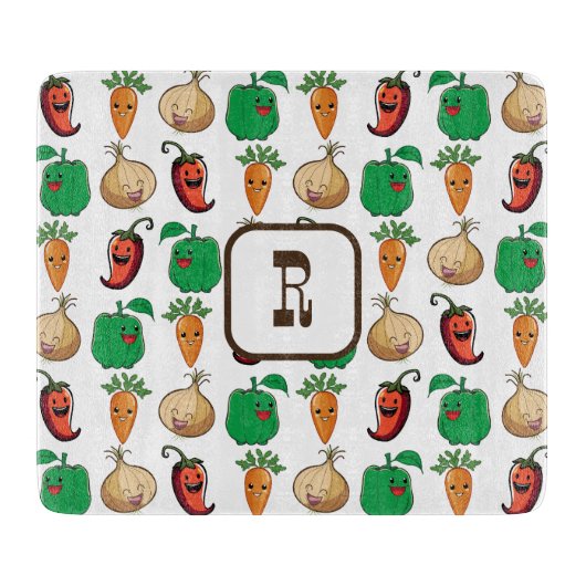 Het glimlachen van Veggies Monogrammed Snijplank (Voorkant)
