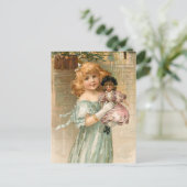 Het glimlachen van Victoriaans meisje met Doll bij Feestdagenkaart (Staand voorkant)