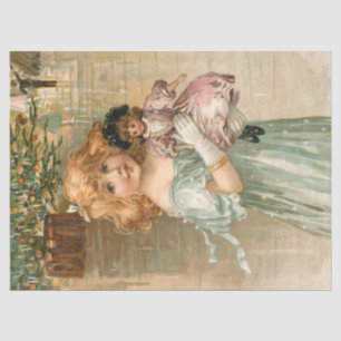 Het glimlachen van Victoriaans meisje met Doll bij Tissuepapier