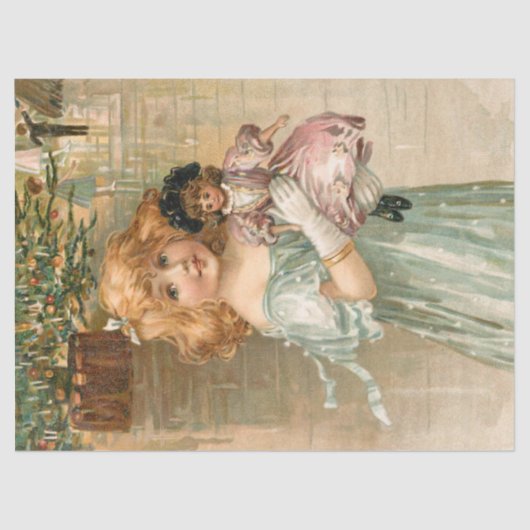 Het glimlachen van Victoriaans meisje met Doll bij Tissuepapier (Voorkant)