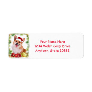 Het glimlachen van Welsh Corgi met Santa Hat Etiket