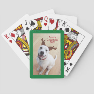 Het glimlachen van witte rendierpapaver met kerstg pokerkaarten