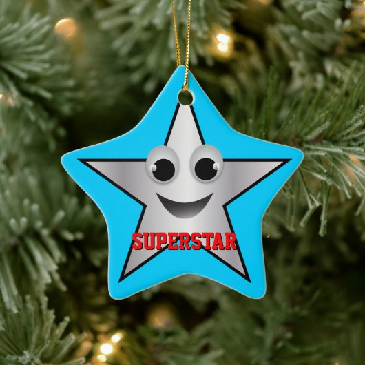 Het glimlen Superstar Karakter Silver Kleurde Keramisch Ornament (Boom)