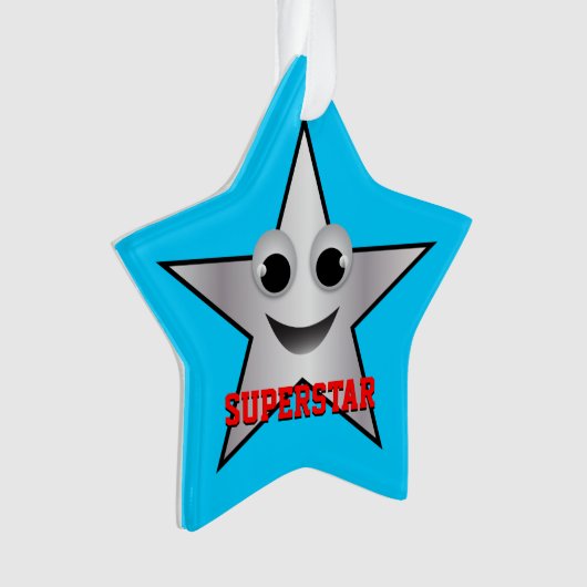 Het glimlen Superstar Karakter Silver Kleurde Ornament (voorkant)
