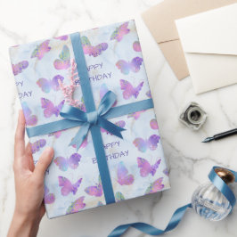 Het gloeien Butterflies op Abstracte Blauwe Dag Cadeaupapier