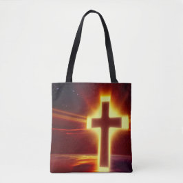 Het gloeiende Kruis op Rode Achtergrond Canvas tas