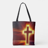 Het gloeiende Kruis op Rode Achtergrond Canvas tas (Achterkant)