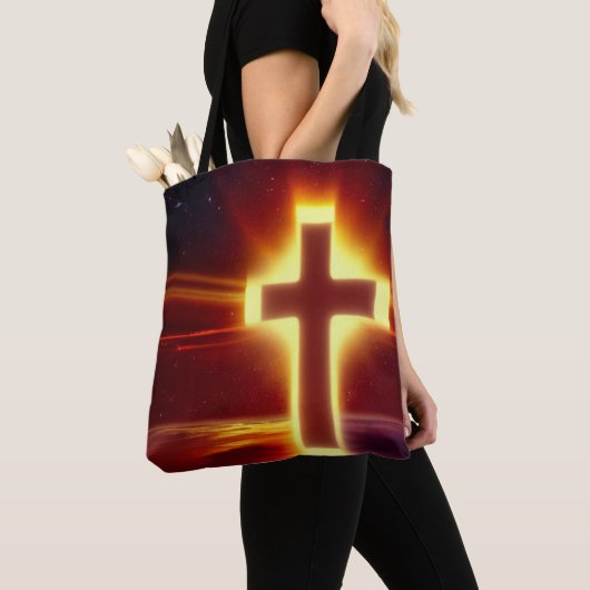 Het gloeiende Kruis op Rode Achtergrond Canvas tas (Dichtbij)