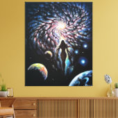 Het goddelijke vrouwtje in het universum canvas afdruk (Insitu (Woonkamer))