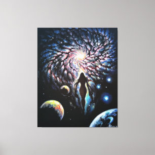 Het goddelijke vrouwtje in het universum canvas afdruk