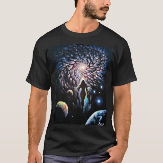 Het goddelijke vrouwtje in het universum t-shirt (Voorkant)
