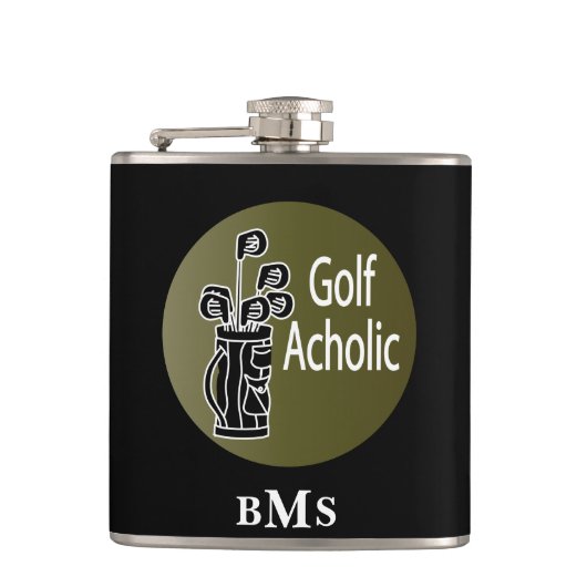 Het Golf Aholic van het monogram Heupfles (Voorkant)