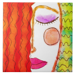 Het golvende Rode Abstracte Digitale Schilderen va Tegeltje