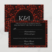 Het gotische Bloemen Rode & Zwarte Monogram van RSVP Kaartje (Voorkant / Achterkant)