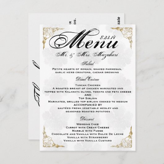 Het goud nam het Menu van het Diner van het (Voorkant / Achterkant)