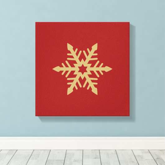 Het Goud van het Ontwerp van de sneeuwvlok op Rood Canvas Afdruk (Insitu (Houten vloer))
