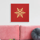 Het Goud van het Ontwerp van de sneeuwvlok op Rood Canvas Afdruk (Insitu (Woonkamer))