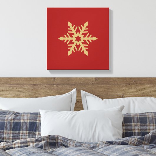 Het Goud van het Ontwerp van de sneeuwvlok op Rood Canvas Afdruk (Insitu (Slaapkamer))