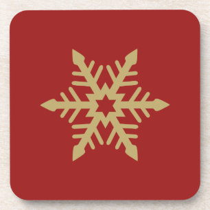 Het Goud van het Ontwerp van de sneeuwvlok op Rood Drankjes Onderzetter