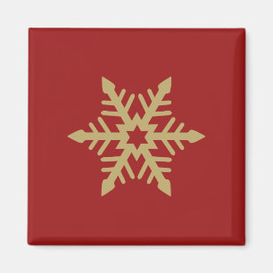 Het Goud van het Ontwerp van de sneeuwvlok op Rood Magneet