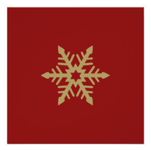 Het Goud van het Ontwerp van de sneeuwvlok op Rood Poster