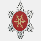 Het Goud van het Ontwerp van de sneeuwvlok op Rood Tin Sneeuwvlok Ornament (Rechts)
