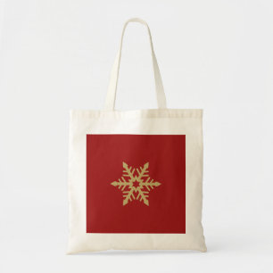 Het Goud van het Ontwerp van de sneeuwvlok op Rood Tote Bag