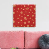 Het Goud van het Ontwerp van sneeuwvlokken op Rood Canvas Afdruk (Insitu (Woonkamer))