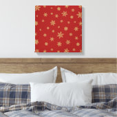 Het Goud van het Ontwerp van sneeuwvlokken op Rood Canvas Afdruk (Insitu (Slaapkamer))