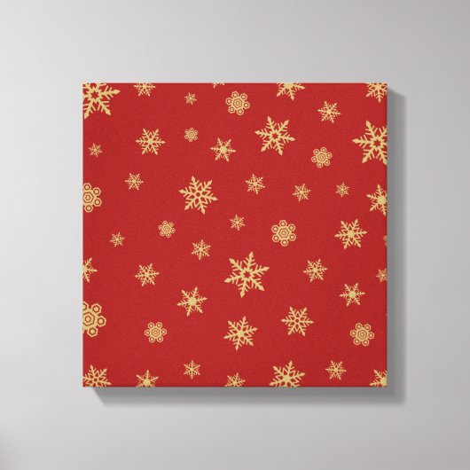 Het Goud van het Ontwerp van sneeuwvlokken op Rood Canvas Afdruk (Voorkant)