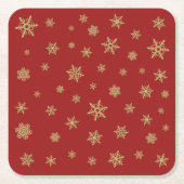 Het Goud van het Ontwerp van sneeuwvlokken op Rood Kartonnen Onderzetters (Voorkant)