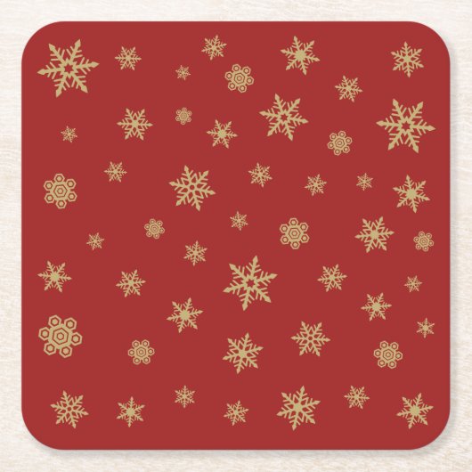 Het Goud van het Ontwerp van sneeuwvlokken op Rood Kartonnen Onderzetters (Voorkant)