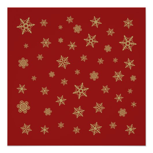Het Goud van het Ontwerp van sneeuwvlokken op Rood Perfect Poster (Voorkant)