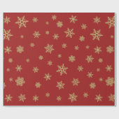 Het Goud van het Patroon van sneeuwvlokken op Rood Cadeaupapier (Vlak)