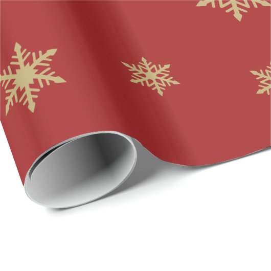 Het Goud van het Patroon van sneeuwvlokken op Rood Cadeaupapier (Rol Hoek)