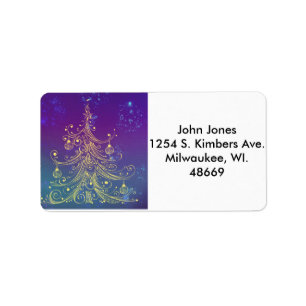 Het gouden Adresetiket van de Boom van Kerstmis Etiket