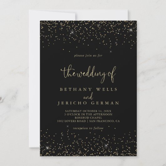 Het gouden Confetti kalligrafie script van Wedding Kaart (Voorkant)