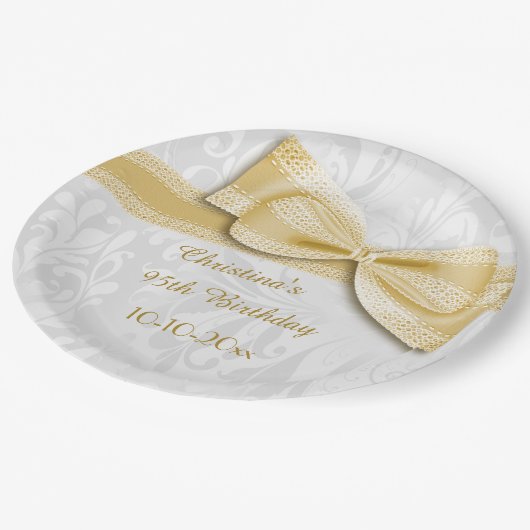 het Gouden Damast van de 95ste Verjaardag en Boog Papieren Bordje (Gekanteld)