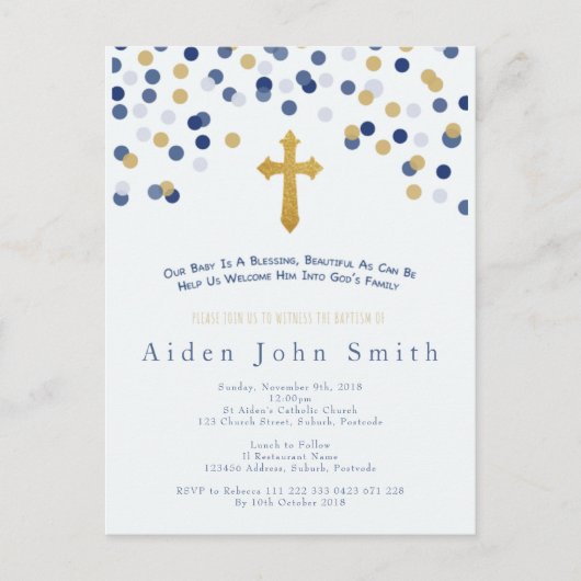 Het Gouden Doopsel van de Jongen van het baby Briefkaart (Voorkant)