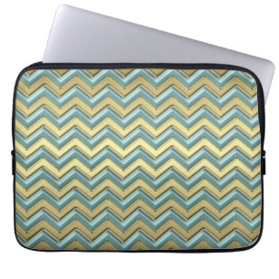Het gouden en Blauwgroen Patroon van de Chevron Laptop Sleeve