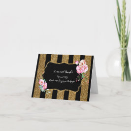 Het gouden en Zwarte BloemenHuwelijk van Strepen Bedankkaart