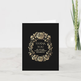 Het gouden en Zwarte Vintage BloemenHuwelijk dankt Bedankkaart